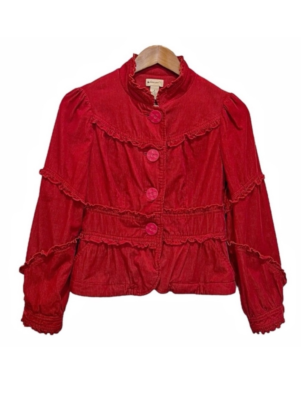 Anthropologie Elevenses Huff and Puff Jacket Red Corduroy Cotton Bamboo Size 4
